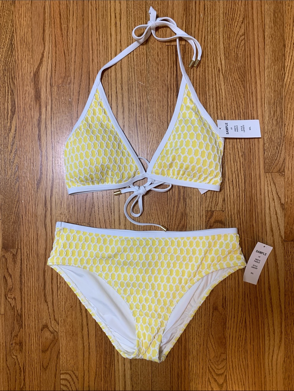La Blanca swimsuit - prep and paddle bikini set, yellow w white textured lines